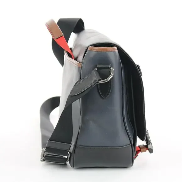 Coach Signature Messenger Bag Gray Black Canvas Leather Crossbody - Picture 4 of 8